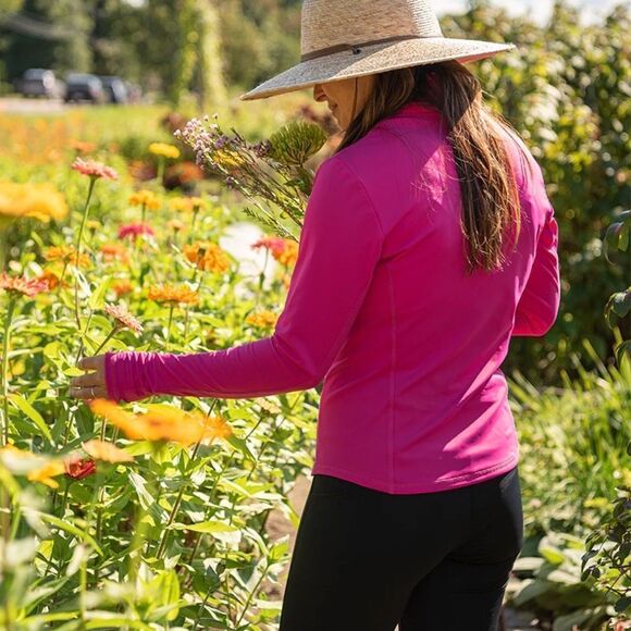 Line In The Sand Soak It Up Half Zip Pink Rashguard Top with Built-in Bra NWT - Picture 3 of 7